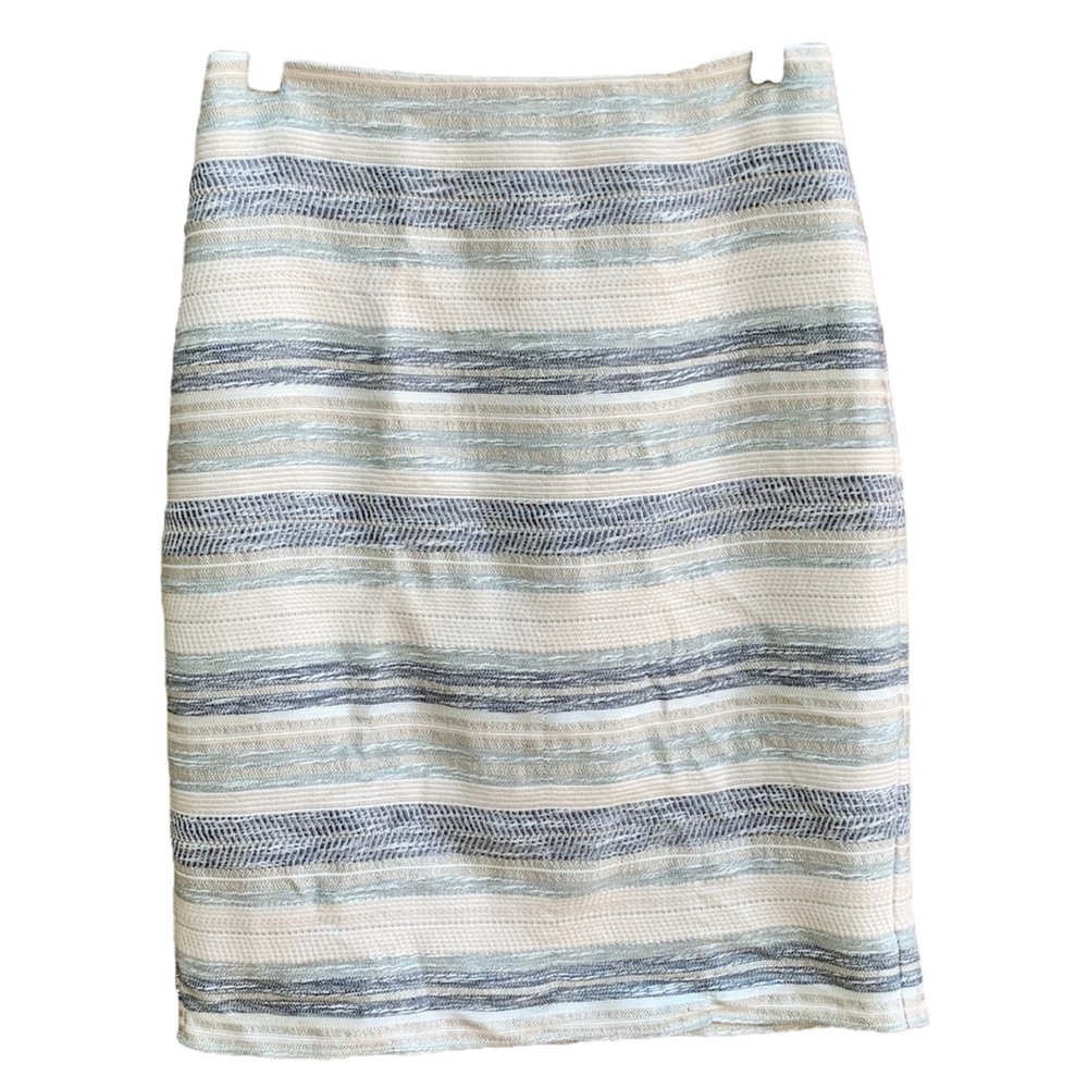 Ann Taylor Blue & Beige Shimmer Striped Pencil Skirt